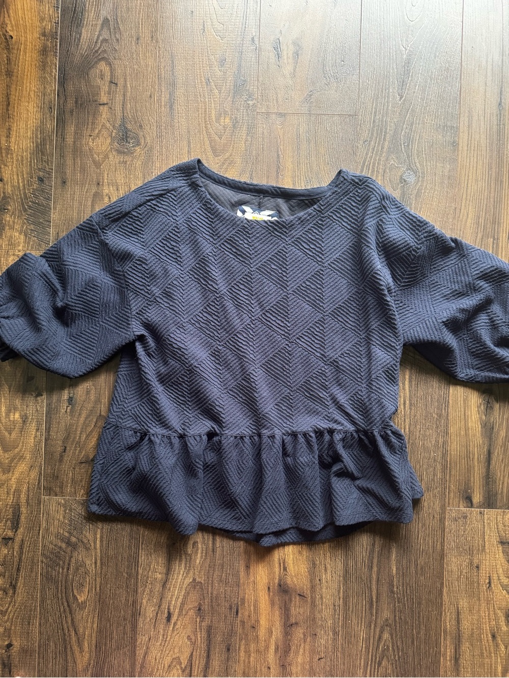 Anthropologie Maeve Navy Textured 3/4 Sleeve Peplum Sweater Top